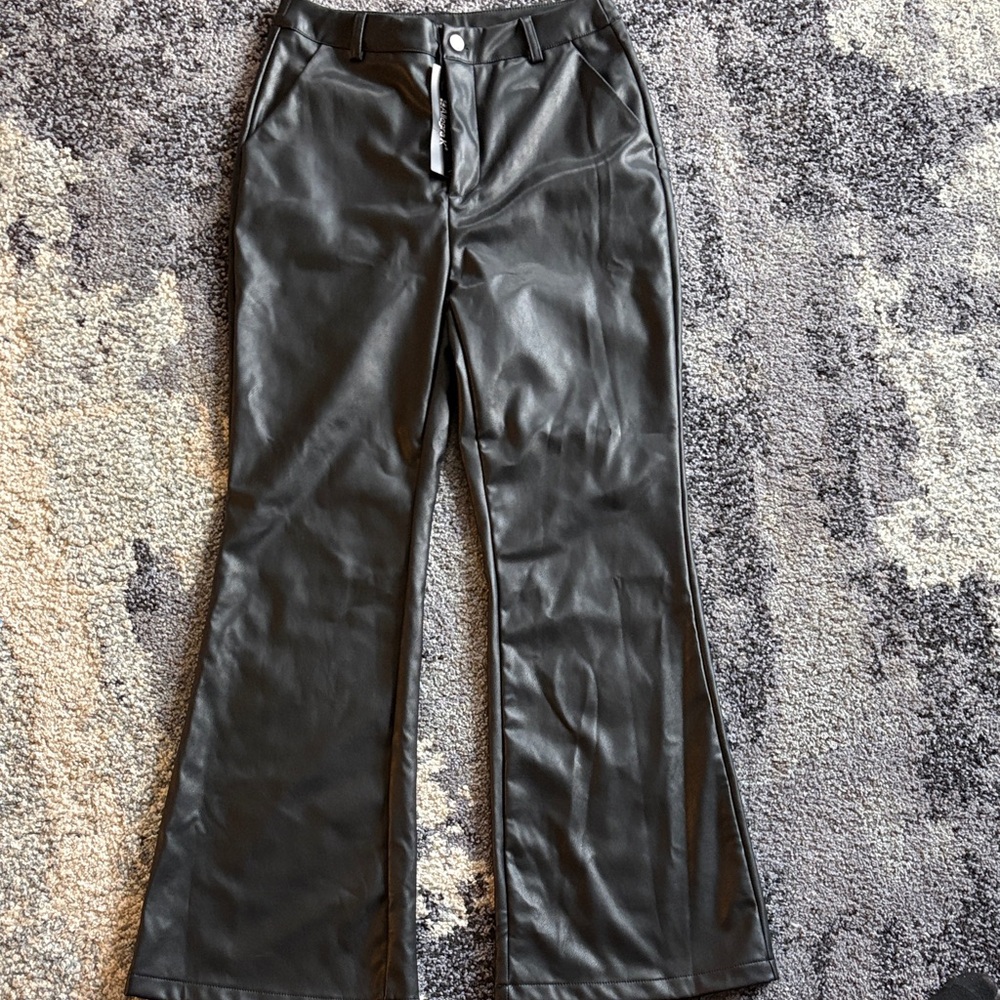 Faux Leather Flared Pants - Black Medium
